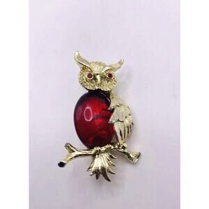 Vintage Gerry's jelly belly owl brooch gold tone 1.5" pin fun J3